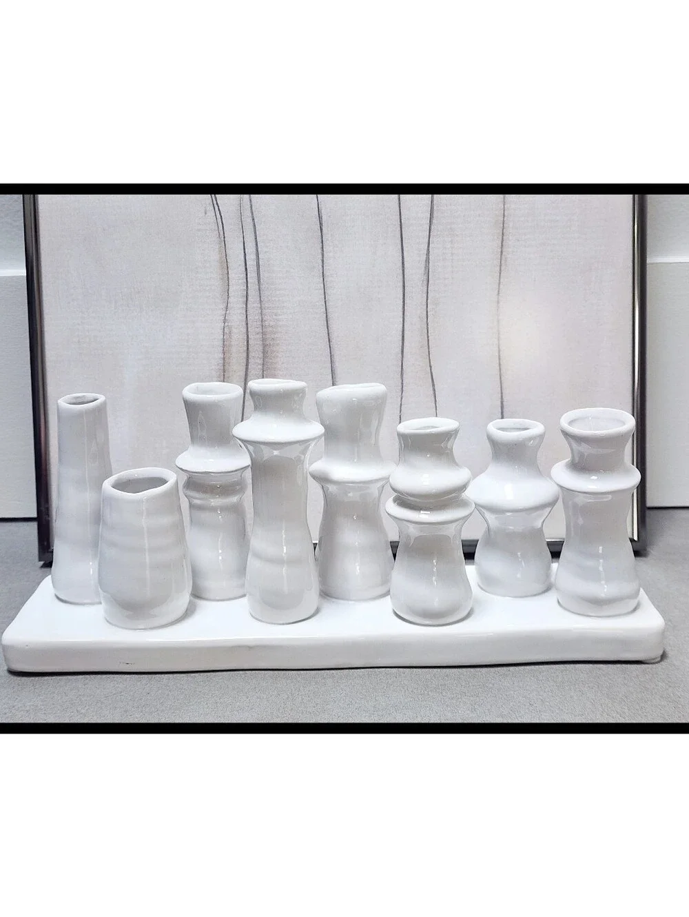 Bloomingville 8 Bud Flower Tray Vase White Glazed Stoneware Decor Propagating